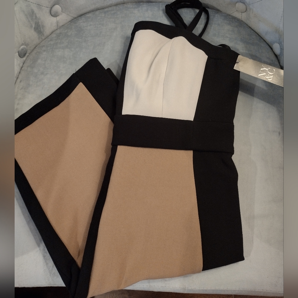 NY&C stretch dress black, taupe, and white